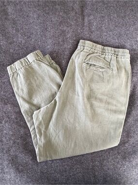 J. Crew Olive Green Linen-Blend Elastic Waist Pants